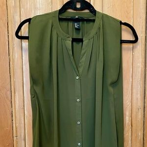 H & M Long Short Sleeve Sheer Blouse - Dark Green